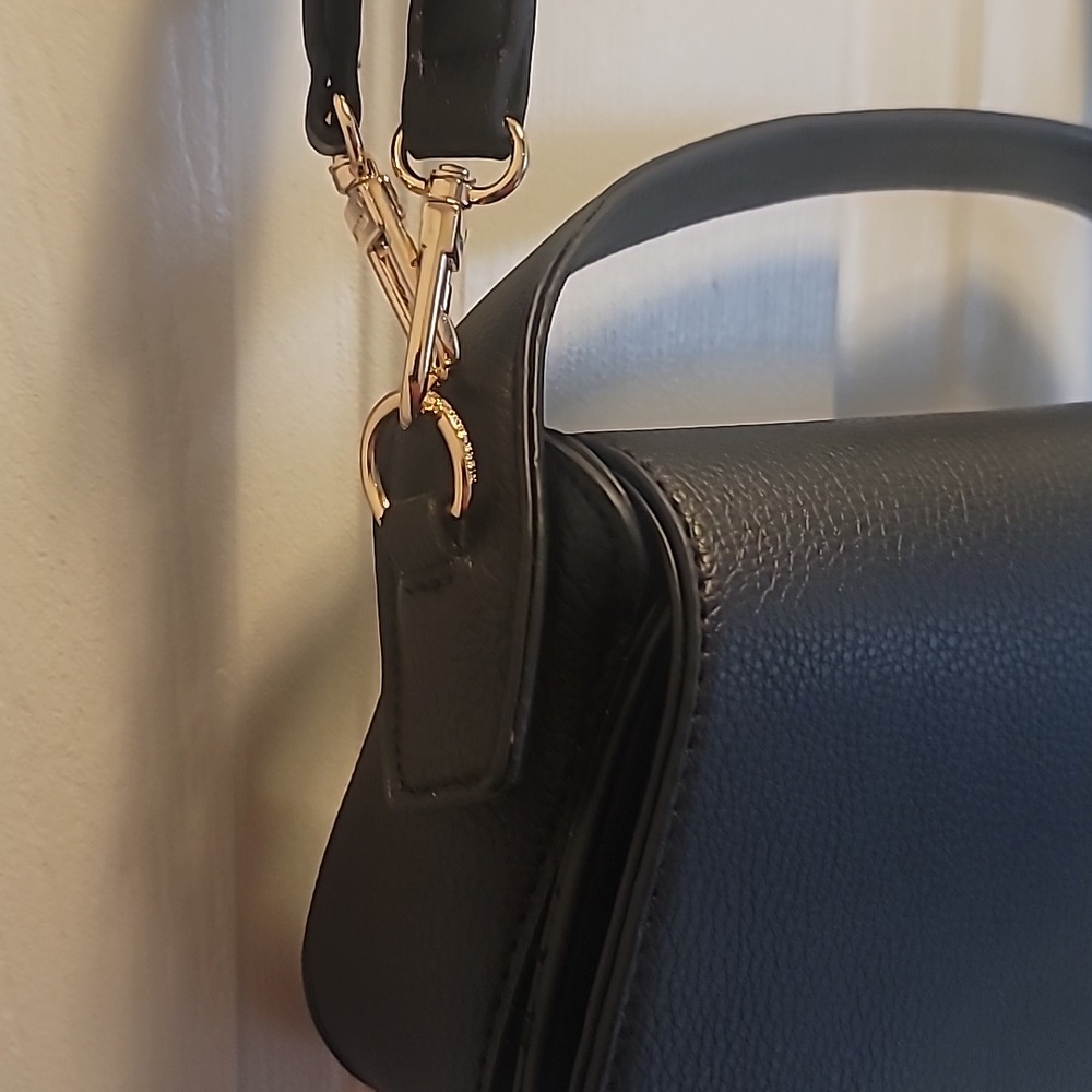 Anne Klein Black 3 Strap Small Saddle Bag Pebbled Faux Leather Crossbody - Picture 3 of 11